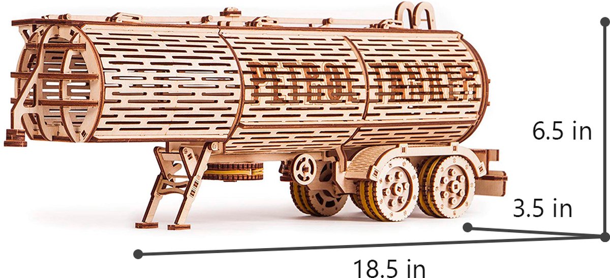 Wood Trick – Modelbouw 3D houten puzzel – de Tankaanhangwagen – Tank Trailer – Uitbreiding op Grote Vrachtwagen Big Rig - 220 stuks - Geen lijm noch verf nodig! — afbeelding 6