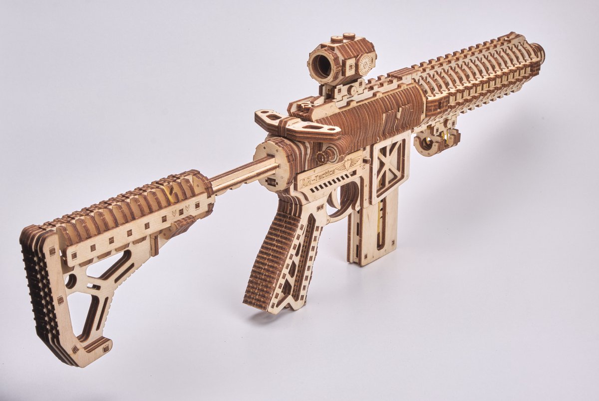 Wood Trick – Modelbouw 3D houten puzzel – Aanvalsgeweer - Assault Gun AR-T (WDTK057) – 496 stuks - Geen lijm noch verf nodig! — afbeelding 7