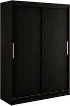 InspireMe - Kledingkast met 2 schuifdeuren, Modern-stijl, Een kledingkast met planken (BxHxD): 100x200x62 - KAIR T 100 Zwart Mat + Gouden met 2 lades