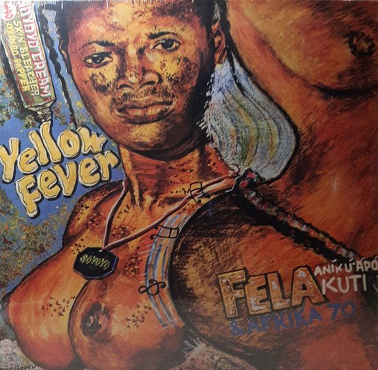 Albumhoes met schilderij van een vrouw met blonde lokken en de tekst "Yellow Fever". Op de achtergrond een tube "Dyandyr Cream".