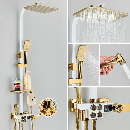 DoucheKraan Wit & Goud Thermostatische DoucheKraan Digital