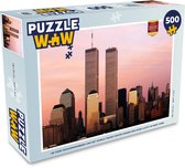 Puzzel De twee wolkenkrabbers van het World Trade Center onder een roze lucht in New York - Legpuzzel - Puzzel 500 stukjes