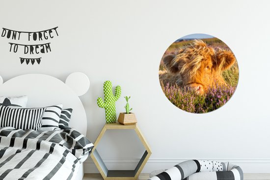 Wallpaper Circle - Highlander écossais - Heather - Herbe - Animaux - 50x50 cm - Wall Circle - Auto-adhésif - Sticker rond pour papier peint