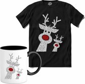 Glitter Kerst Buddy's - T-Shirt met mok - Dames - Zwart - Maat XXL