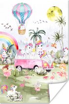 Poster kinderen - Unicorn - Regenboog - Waterverf - Luchtballon - Poster kinderkamer - Kinderposters - Poster meisjeskamer - 40x60 cm - Wanddecoratie - Kamer decoratie - Muurdecoratie - Poster Meisjeskamer - Poster Kinderkamer Meisje