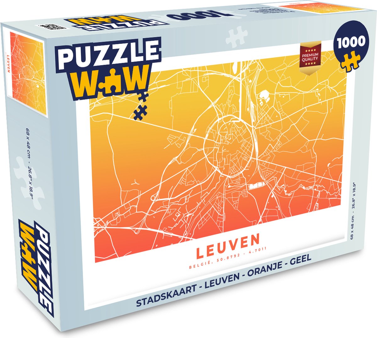Puzzel Stadskaart - Leuven - Oranje - Geel - Legpuzzel - Puzzel 1000 stukjes volwassenen - Plattegrond