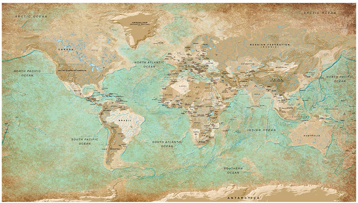Fotobehang XXL - Turquoise World Map II.