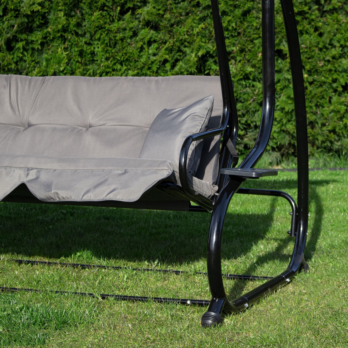 Springos Schommelbank | Linda-Schommel | 4-zits | Waterafstotend | Inclusief 2 Kussens | Verstelbare Luifel | 241 x 120 x 162 cm | Grijs — afbeelding 3