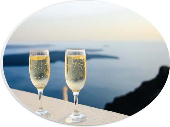 WallClassics - PVC Schuimplaat Ovaal - Champagne Glazen - 28x21 cm Foto op Ovaal  (Met Ophangsysteem)