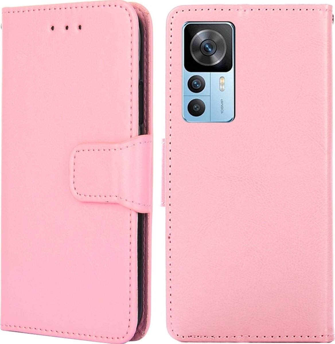 Mobigear Telefoonhoesje geschikt voor Xiaomi 12T Hoesje | Mobigear Wallet Bookcase Portemonnee | Pasjeshouder voor 3 Pasjes | Telefoonhoesje voor Pinpas / OV Kaart / Rijbewijs - Roze