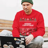 Kersttrui Candy Cane - Met tekst: Merry Christmas - Kleur Rood - ( MAAT XL - UNISEKS FIT ) - Kerstkleding voor Dames & Heren