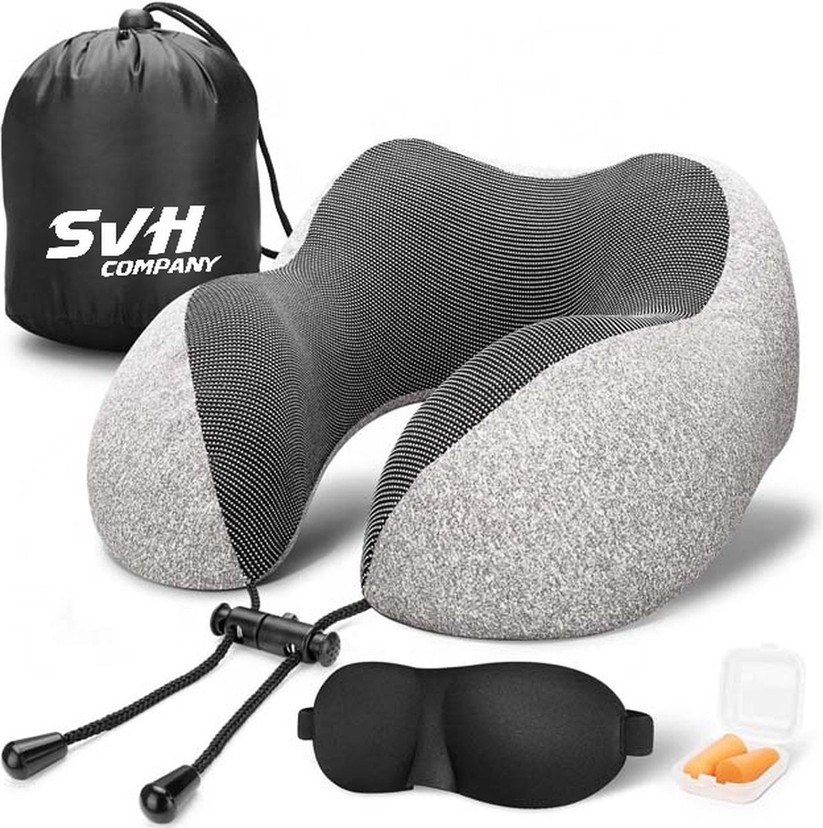 Bol.com SVH Company Nekkussen - Ergonomisch Memory Foam Reiskussen - Inclusief Accessoires - Grijs aanbieding