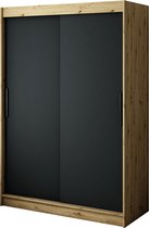 InspireMe - Kledingkast met 2 schuifdeuren, Modern-stijl, Een kledingkast met planken (BxHxD): 150x200x62 - JARED T 150 Artisan Eik + Zwart Mat
