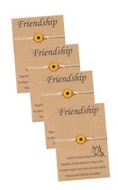 Bixorp Friends Vriendschapsarmbandjes voor 4 met Zonnebloem Beige Bandje - BFF Armband Meisjes - Best Friends Armband Vriendschap Cadeau voor Vier
