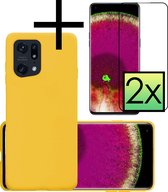 Hoes Geschikt voor OPPO Find X5 Hoesje Cover Siliconen Back Case Hoes Met 2x Screenprotector - Geel