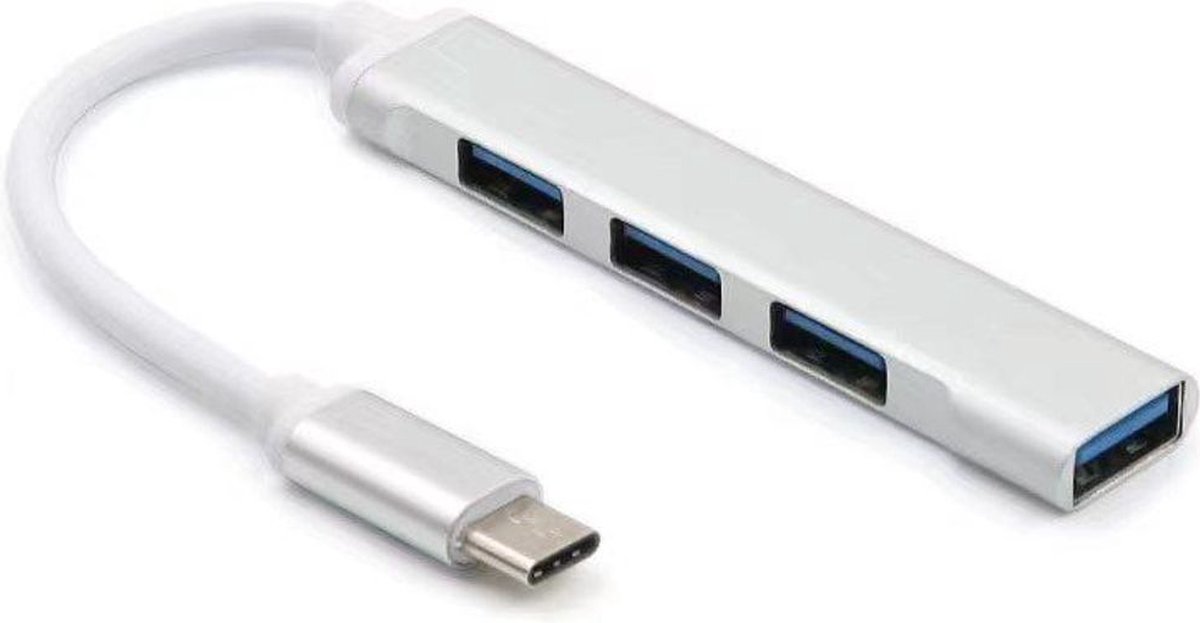 USB hub - 4 poorten - USB A female - Busgevoed - Zilver - Allteq