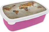 Broodtrommel Roze - Lunchbox - Brooddoos - Wereldkaart - Vintage - Abstract - Kinderen - Jongens - Meisjes - 18x12x6 cm - Kinderen - Meisje