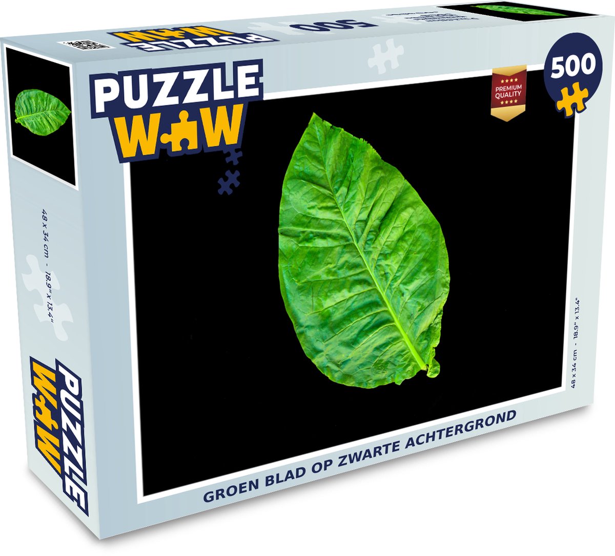 Puzzel Groen blad op zwarte achtergrond - Legpuzzel - Puzzel 500 stukjes