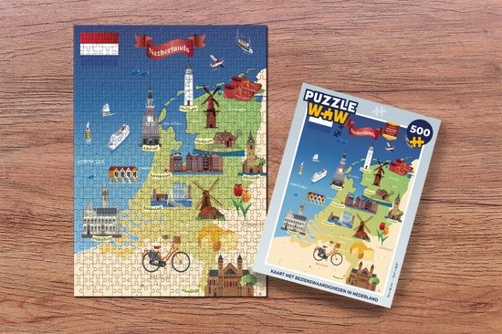 Puzzel Kaart met bezienswaardigheden in Nederland - Legpuzzel - Puzzel
