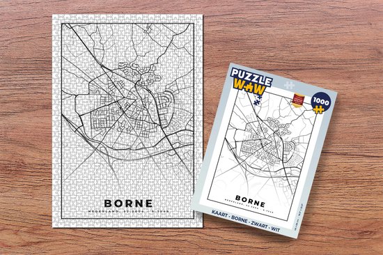 Puzzle Map - Borne - Zwart - Wit - Puzzle - Puzzle 1000 pièces adultes