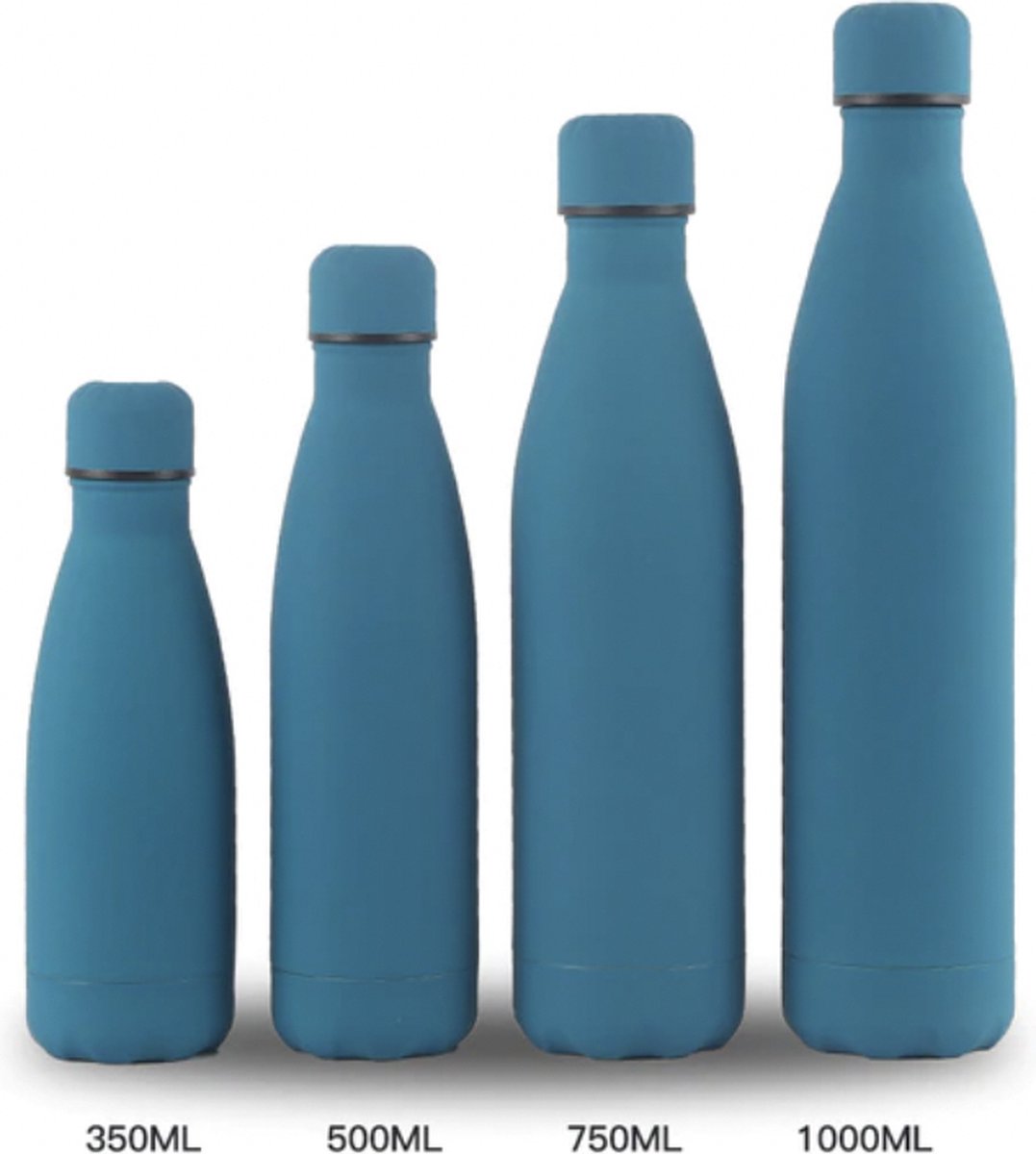 Bella's Shop - Thermosfles - Blauw/Groen - 1000Ml - Geïsoleerde - Rvs - Thermos - Mok - Sport - Water Fles - Rubber - Geschilderde Oppervlak - Thermoskan - Koffie Cup - Fles