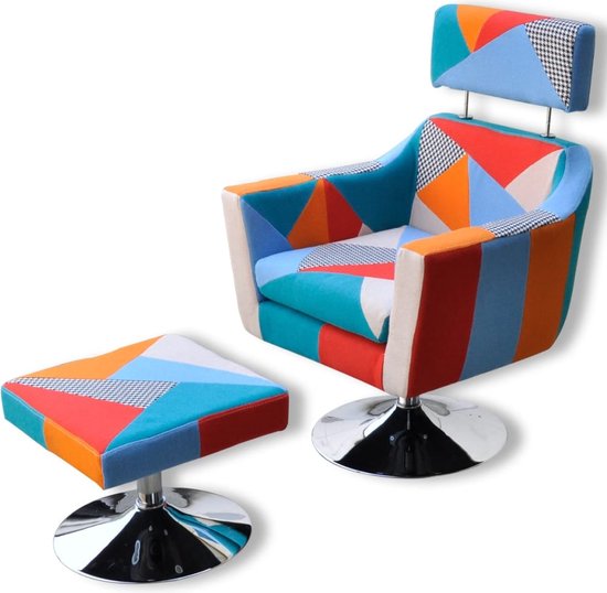 Set Van 2 Scandinavische Stoelen Met Armleuning Patchwork Gevoerd Lichte Houten Poten NEDA Grijs Blauw Set Van 2 Scandinavische Stoelen Met Armleuning Patchwork Gevoerd Lichte Houten Poten NEDA Grijs Blauw