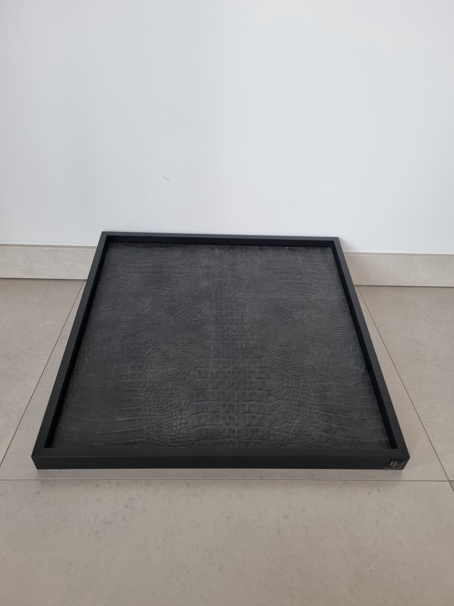 Dienblad aluminium met echte croco leder print antraciet mat zwart