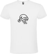 Wit T-Shirt met “ Kerst Muts / Ho Ho Ho “ Afbeelding Zwart Size M
