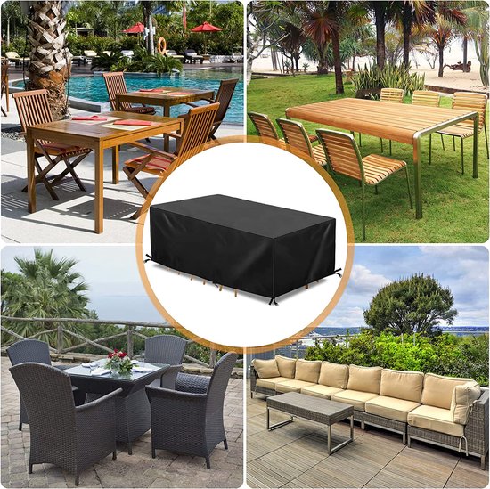 AJALGZ Beschermhoes Voor Tuintafel – 210x75x45 Cm, 420D Oxford-stof, Zwart, Waterdicht, Winddicht, UV-bestendig, Met Touw En Gesp