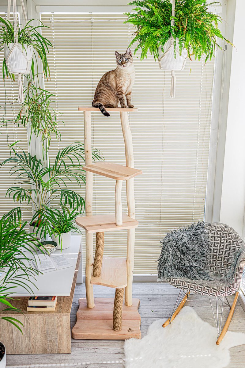 Krabpaal van Hout, Design Natuurlijke Krabpaal - Cat And Wood - BEIGE kussens