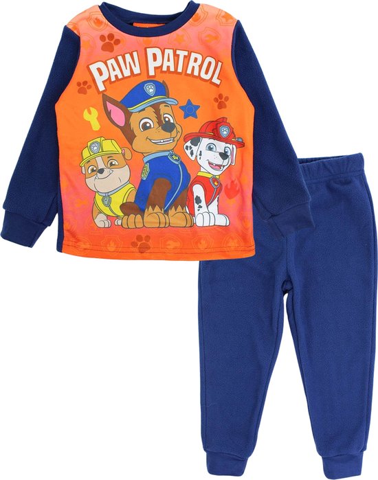 Paw Patrol- Kinderpyjama- Oranje/Blauw- Fleece Pyjama