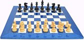 Houten Schaakspel: Schaakbord "De Luxe Blauw" met American Staunton schaakstukken ebonised (Nummer 6)