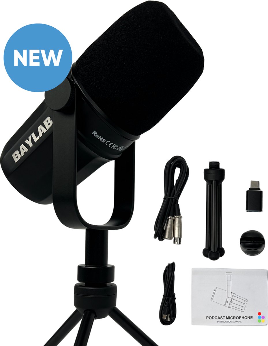 Baylab USB Microfoon set - PC, Podcast en Gaming Microphone - Plug and Play - incl. XLR en Standaard