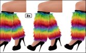 3x Paar Pluche beenwarmers regenboog - been warmers regenboog felle kleuren sport carnaval unisex festival bier feest apres ski rainbow