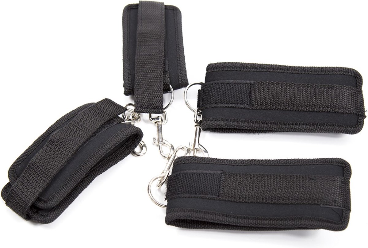Banoch | Bondageset voor onder bed | stevige zachte neopreen boeien | makkelijk verstelbaar | zwart — afbeelding 9