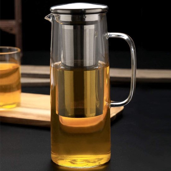TAMUME Glaswaterkruik met roestvrij staalfilter, 1.2L koude brouwt koffiepot met gaasfilter