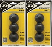 Dunlop Pro Squashbal 2x3 pack (6 Ballen) - Wedstrijd - Dubbele Gele Stip - Zwart