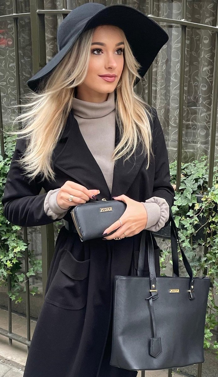 Dames Handtassen set 4 delig met schoudertas - Tote bag - Clutch en Portemonnee voor vrouwen Zwart