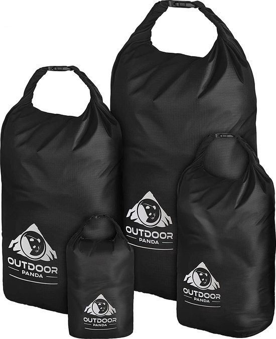 Outdoor Panda Dry Bag Set| Waterproof Duffel Bag for Kayak, Canoe, Boat, Beach, Fishing, Rafting, Surfing, Bike, Hiking, Outdoor, Camping | Black | Set (incl. 2L, 5L, 10L & 15L)
