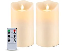 LED Kaarsen 2 stuks-Waterproof Flikkerende Vlamloze Kaarsen, Buiten en Binnen Batterij-aangedreven LED Kaarsen met afstandsbediening, Bewgende vlam, Ivory Frosted