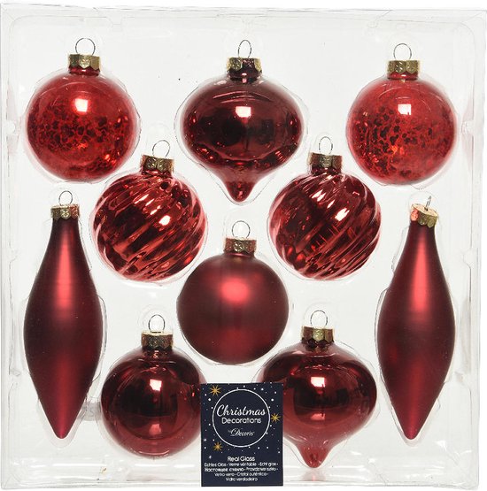 Christmas Decorations Kerstballen van Glas Rood set 10 Stuks