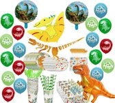 184-delig feestpakket dinosaurus - 22 stuks ballonnen - Dinosaurus feestje - Dino versiering borden, tafelkleed & bestek - Dino feestartikelen - Dino slinger - Dino kinderfeestje voor jongen en meisje - Verjaardag 1, 2, 3, 4, 5 jaar