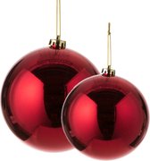 House of Seasons grote kerstballen - 2x st - rood- 15-20 cm - kunststof