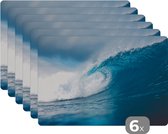 Placemat - Placemats kunststof - Zee - Golf - Surfen - 45x30 cm - 6 stuks - Hittebestendig - Anti-Slip - Onderlegger - Afneembaar