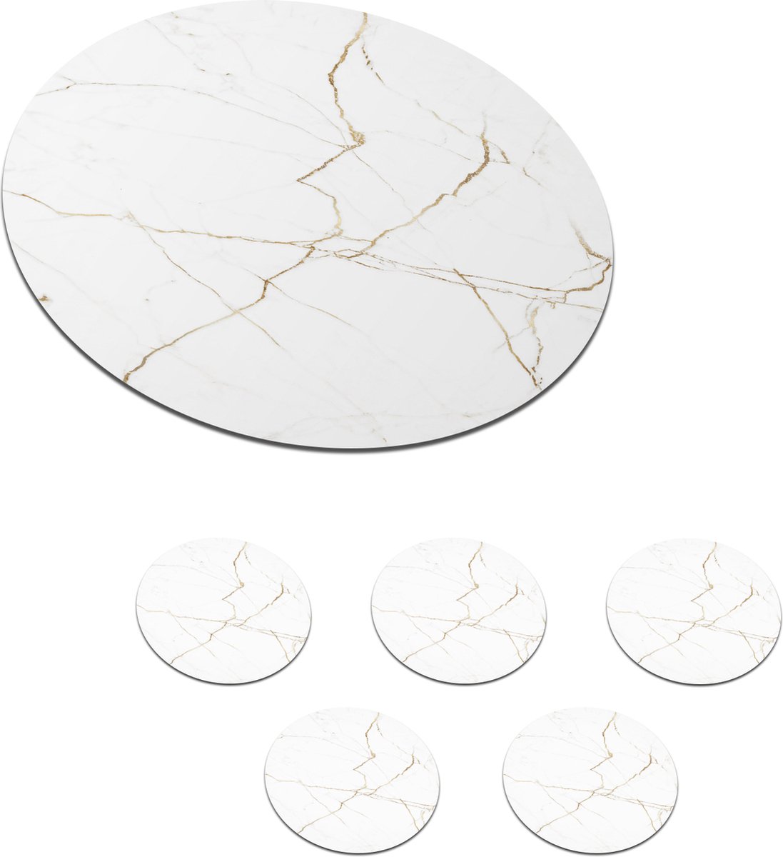 Onderzetters voor glazen - Rond - Marmer - Goud - Wit - Steen - 10x10 cm - Glasonderzetters - 6 stuks