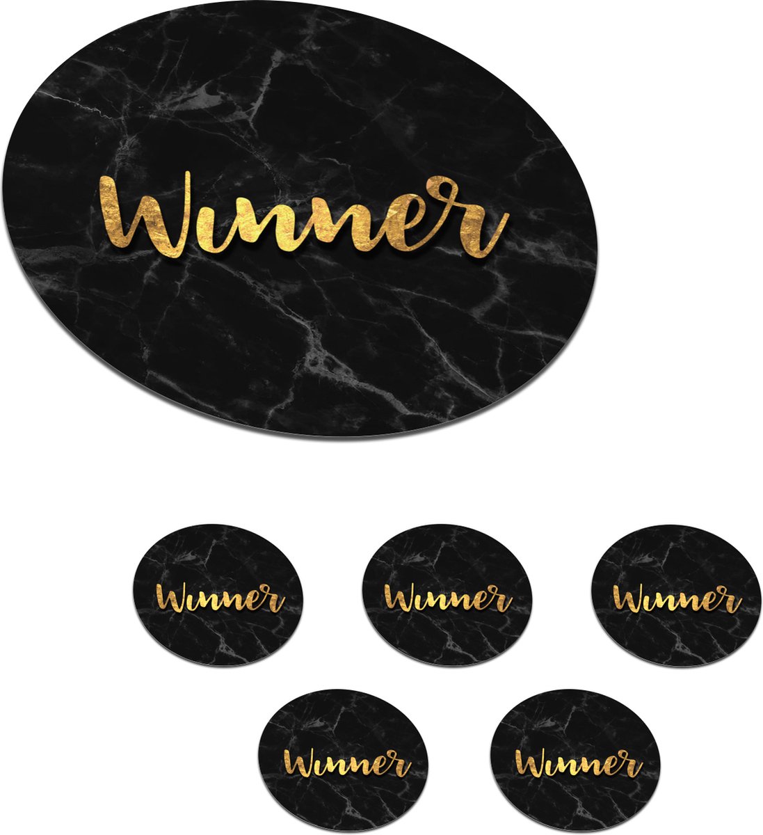 Onderzetters voor glazen - Rond - Win - Goud - Marmer - 10x10 cm - Glasonderzetters - 6 stuks