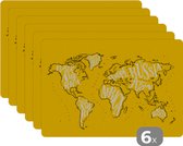 Set de Table - Wereldkaart - Jaune - Wit - Simple - 45x30 cm - 6 pièces