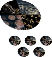 Onderzetters voor glazen - Rond - Tijger - Collage - Boom - Goud - 10x10 cm - Glasonderzetters - 6 stuks