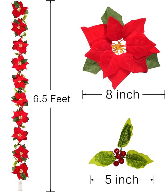 Lvydec Guirlande de baies rouges pour décoration de Noël – Guirlande de  verdure artificielle de 1,8 m avec baies rouges et feuilles de houx pour