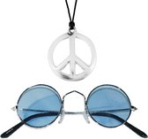 Hippie Flower Power ensemble de bijoux collier signe de paix avec des lunettes groovy